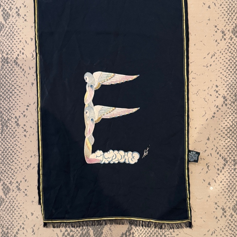 Black Scarf with Artistic Letter Design